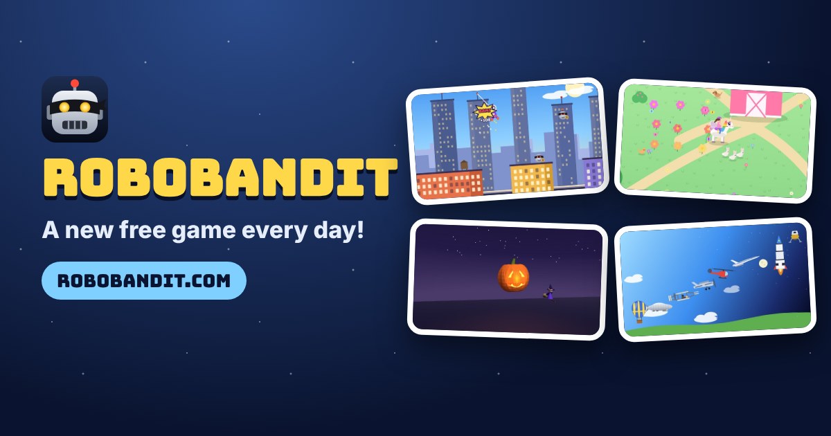 RoboBandit games: Space Wars, Floppy Bird, Surf's Up, Hamglider and Web Hero